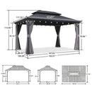 PURPLE LEAF Grey Hardtop Gazebo with Heavy Duty Galvanized Steel Double Roof with String Lights-clear