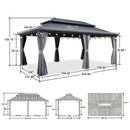 PURPLE LEAF Grey Hardtop Gazebo with Heavy Duty Galvanized Steel Double Roof with String Lights-clear