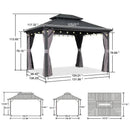PURPLE LEAF Grey Hardtop Gazebo with Heavy Duty Galvanized Steel Double Roof with String Lights-clear