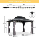 PURPLE LEAF Grey Hardtop Gazebo with Heavy Duty Galvanized Steel Double Roof with String Lights-clear