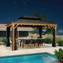PURPLE LEAF Hardtop Gazebo for Patio Wood Grain Aluminum Frame Awning with String Lights-milky