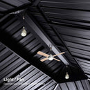 PURPLE LEAF Hardtop Gazebo for Patio Wood Grain Aluminum Frame Awning with String Lights-milky