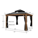 PURPLE LEAF Hardtop Gazebo for Patio Wood Grain Aluminum Frame Awning with Netting