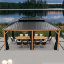 PURPLE LEAF Hardtop Gazebo for Patio Wood Grain Aluminum Frame Awning with Netting