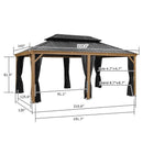PURPLE LEAF Hardtop Gazebo for Patio Wood Grain Aluminum Frame Awning with Netting