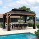 PURPLE LEAF Hardtop Gazebo for Patio Wood Grain Aluminum Frame Awning with Netting