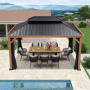 PURPLE LEAF Hardtop Gazebo for Patio Wood Grain Aluminum Frame Awning with Netting