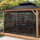 PURPLE LEAF Hardtop Gazebo for Patio Wood Grain Aluminum Frame Awning with Netting