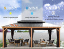 PURPLE LEAF Hardtop Gazebo for Patio Wood Grain Aluminum Frame Awning with Netting