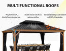 PURPLE LEAF Hardtop Gazebo for Patio Wood Grain Aluminum Frame Awning with Netting