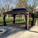 PURPLE LEAF Hardtop Gazebo for Patio Wood Grain Aluminum Frame Awning with Netting