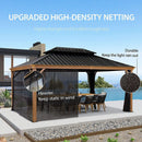 PURPLE LEAF Hardtop Gazebo for Patio Wood Grain Aluminum Frame Awning with Netting
