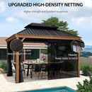 PURPLE LEAF Hardtop Gazebo for Patio Wood Grain Aluminum Frame Awning with Netting