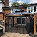 PURPLE LEAF Hardtop Gazebo for Patio Wood Grain Aluminum Frame Awning with Netting