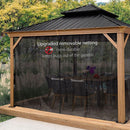 PURPLE LEAF Hardtop Gazebo for Patio Wood Grain Aluminum Frame Awning with Netting