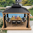 PURPLE LEAF Hardtop Gazebo for Patio Wood Grain Aluminum Frame Awning with Netting