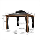 PURPLE LEAF Hardtop Gazebo for Patio Wood Grain Aluminum Frame Awning with Netting