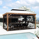 PURPLE LEAF Hardtop Gazebo for Patio Wood Grain Aluminum Frame Awning with Netting