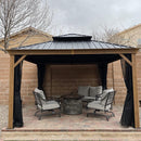 PURPLE LEAF Hardtop Gazebo for Patio Wood Grain Aluminum Frame Awning with Netting