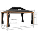 PURPLE LEAF Hardtop Gazebo for Patio Wood Grain Aluminum Frame Awning with Netting