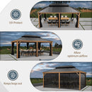 PURPLE LEAF Hardtop Gazebo for Patio Wood Grain Aluminum Frame Awning with Netting
