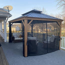 PURPLE LEAF Hardtop Gazebo for Patio Wood Grain Aluminum Frame Awning with Netting