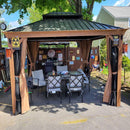 PURPLE LEAF Hardtop Gazebo for Patio Wood Grain Aluminum Frame Awning with Netting