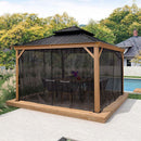 PURPLE LEAF Hardtop Gazebo for Patio Wood Grain Aluminum Frame Awning with Netting
