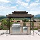 PURPLE LEAF Hardtop Grill Gazebo for Patio Bronze Permanent Metal Roof Outside Sun Shade Outdoor BBQ Canopy