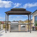 PURPLE LEAF Hardtop Grill Gazebo for Patio Bronze Permanent Metal Roof Outside Sun Shade Outdoor BBQ Canopy