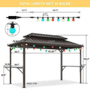 PURPLE LEAF Hardtop Grill Gazebo for Patio Bronze Permanent Metal Roof Outside Sun Shade Outdoor BBQ Canopy with String Lights