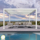 PURPLE LEAF Athena Louvered Pergola Modern White Pergola with Adjustable Roof for Deck Backyard Garden