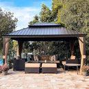 PURPLE LEAF Outdoor Hardtop Gazebo for Garden Bronze Double Roof Aluminum Frame Pavilion with Reinforcement Support Rod
