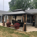 PURPLE LEAF Outdoor Hardtop Gazebo for Garden Bronze Double Roof Aluminum Frame Pavilion with Reinforcement Support Rod
