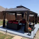 PURPLE LEAF Outdoor Hardtop Gazebo for Garden Bronze Double Roof Aluminum Frame Pavilion with Reinforcement Support Rod