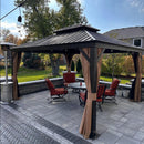 PURPLE LEAF Outdoor Hardtop Gazebo for Garden Bronze Double Roof Aluminum Frame Pavilion with Reinforcement Support Rod