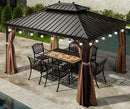 PURPLE LEAF Outdoor Hardtop Gazebo for Garden Bronze Double Roof Aluminum Frame Pavilion with String Lights-milky