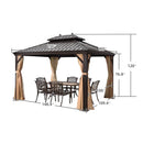 PURPLE LEAF Outdoor Hardtop Gazebo for Garden Bronze Double Roof Aluminum Frame Pavilion with String Lights-milky
