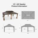 PURPLE LEAF Outdoor Hardtop Gazebo for Garden Bronze Double Roof Aluminum Frame Pavilion with String Lights-milky