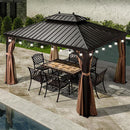 PURPLE LEAF Outdoor Hardtop Gazebo for Garden Bronze Double Roof Aluminum Frame Pavilion with String Lights-clear
