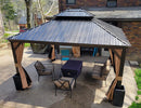 PURPLE LEAF Outdoor Hardtop Gazebo for Garden Bronze Double Roof Aluminum Frame Pavilion with String Lights-milky