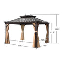PURPLE LEAF Outdoor Hardtop Gazebo for Garden Bronze Double Roof Aluminum Frame Pavilion with String Lights-clear