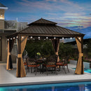 PURPLE LEAF Outdoor Hardtop Gazebo for Garden Bronze Double Roof Aluminum Frame Pavilion with String Lights-milky