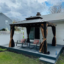 PURPLE LEAF Outdoor Hardtop Gazebo for Garden Bronze Double Roof Aluminum Frame Pavilion with String Lights-milky
