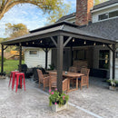 PURPLE LEAF Outdoor Hardtop Gazebo for Garden Bronze Double Roof Aluminum Frame Pavilion with String Lights-clear