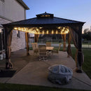 PURPLE LEAF Outdoor Hardtop Gazebo for Garden Bronze Double Roof Aluminum Frame Pavilion with String Lights-clear