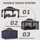 PURPLE LEAF Outdoor Hardtop Gazebo for Patio Bronze Aluminum Frame Pavilion with Navy-Blue Curtain and String Lights-milky