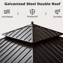 PURPLE LEAF Outdoor Hardtop Gazebo for Patio Bronze Aluminum Frame Pavilion with Navy-Blue Curtain and String Lights-milky