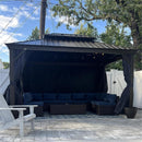 PURPLE LEAF Outdoor Hardtop Gazebo for Patio Bronze Aluminum Frame Pavilion with Navy-Blue Curtain and String Lights-clear