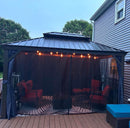 PURPLE LEAF Outdoor Hardtop Gazebo for Patio Bronze Aluminum Frame Pavilion with Navy-Blue Curtain and String Lights-milky